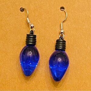 Blue Christmas Light Bulb Dangle Earrings